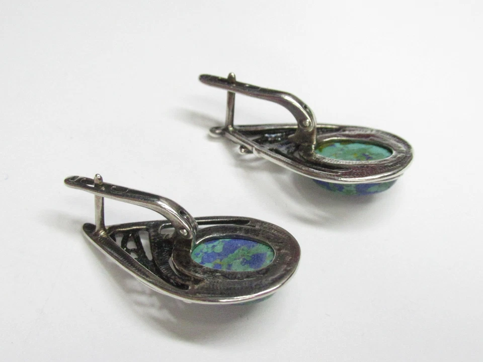 Pendientes mujer plata de ley 925, azurita-malaquita, peso 8,66 g.. Foto 4 de 4