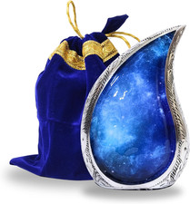 Cosmic Blue Teardrop Urn for Ashes Handcrafted Memorial Box with Velvet Bag