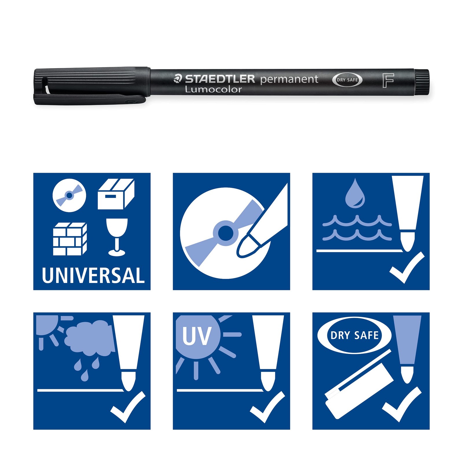 Staedtler Lumocolor Permanent Marking Pens Pack of 10 Fine Tip Black Ink
