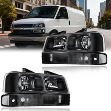 4Pcs Headlight Assembly, Headlights Kit Compatible with 2003-2014 Chevy Express
