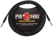 Pig Hog 10ft Balanced Instrument Cable 1 4 TRS Male to Male Black 8mm Rubber Pro