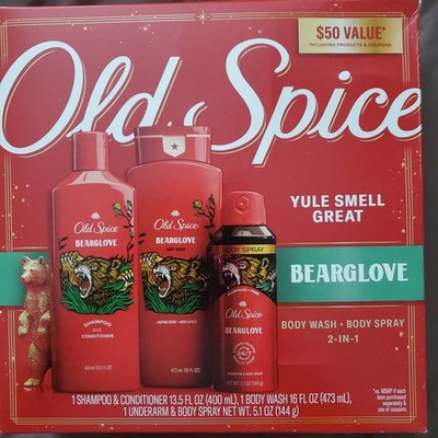 NIB Old Spice BEARGLOVE Holiday Edition Hair & Body Care 3 Piece Gift Set 2-in-1
