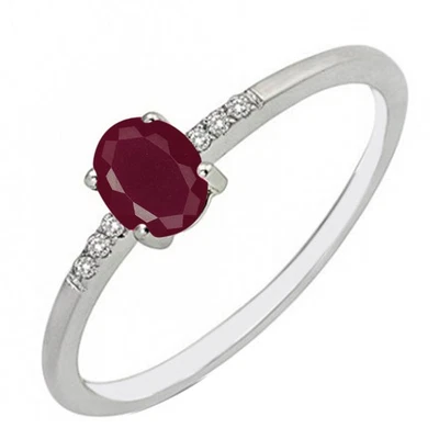 925 Silber 2,10Kt Ovale From Zertifiziert Natürlich Rubin & Weiß Diamant Ring - Bild 1 von 2