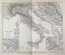 antica carta storica: Italia 1137-1302 Italia centrale incisione su rame 1879