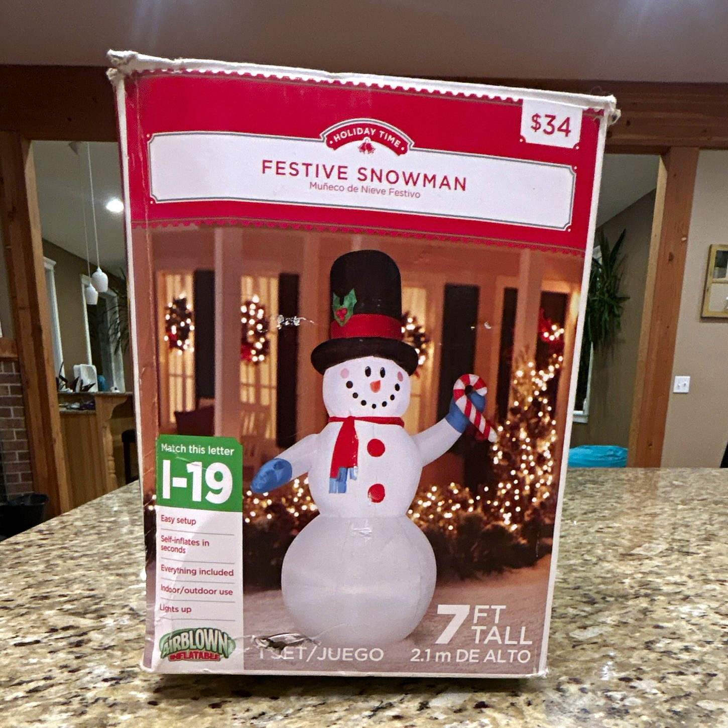 Holiday Time Airblown Illuminated Snowman Inflatable 7 ft Christmas Original Box