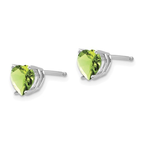 14k White Gold 6mm Heart Peridot Stud Earrings Perfect Gift for Her - Picture 2 of 4