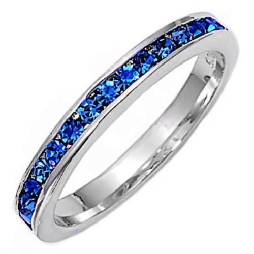 Sabrina: Stackable Sapphire Ice CZ Birthstone Silver Eternity Band Ring - Bild 1 von 1