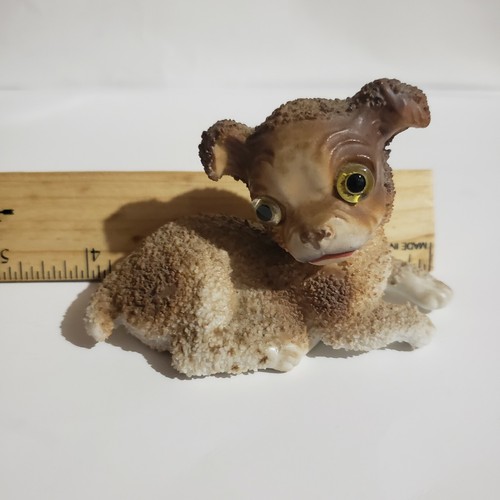 Vtg Dog Figurine Porcelain Yellow Glass Eyes Textured Brown Made in Japan - Picture 9 of 11