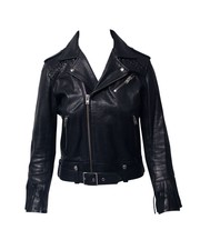 Iro Belted Fringe Biker Jacket In Black Leather Us4