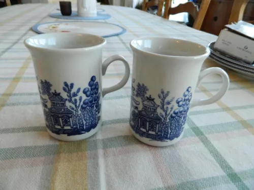 Churchill China "Blue Willow" (2) 3" Wide by 4 1/4" Tall Mugs                BWT