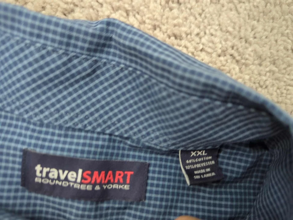 Camisa Roundtree & Yorke TravelSmart con botones para hombre XXL azul a rayas informal Foto 2 de 4