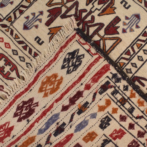 Hand Woven Afghan Traditional Rug 4'4 x 6'4 ft Wool Area White Kilim Rug -R22255 - Picture 6 of 7