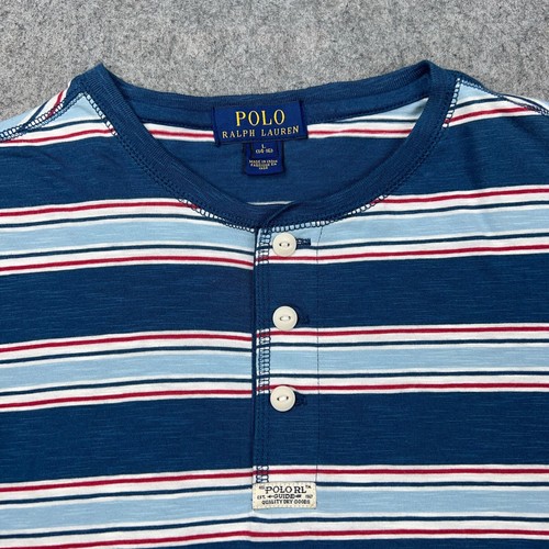 Polo Ralph Lauren Shirt Boys Large 14-16 Blue Striped Henley Long Sleeve Tee - Picture 3 of 11