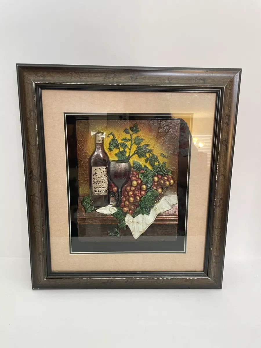 Vintage Wine Themed 3D Shadow Box Wine Bottle Glass Grapes