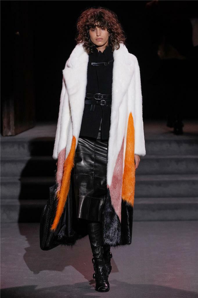 New Tom Ford Runway Mink Long Coat White Orange Pink Black It. M