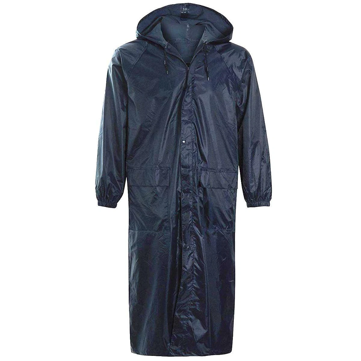 Adults Long Plain Waterproof Rain Coat Cagoule Trench Mac Kagool Concealed Hood