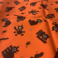 Halloween Black Cat Fabric 44 X 2 Yards Orange Oakhurst Textiles