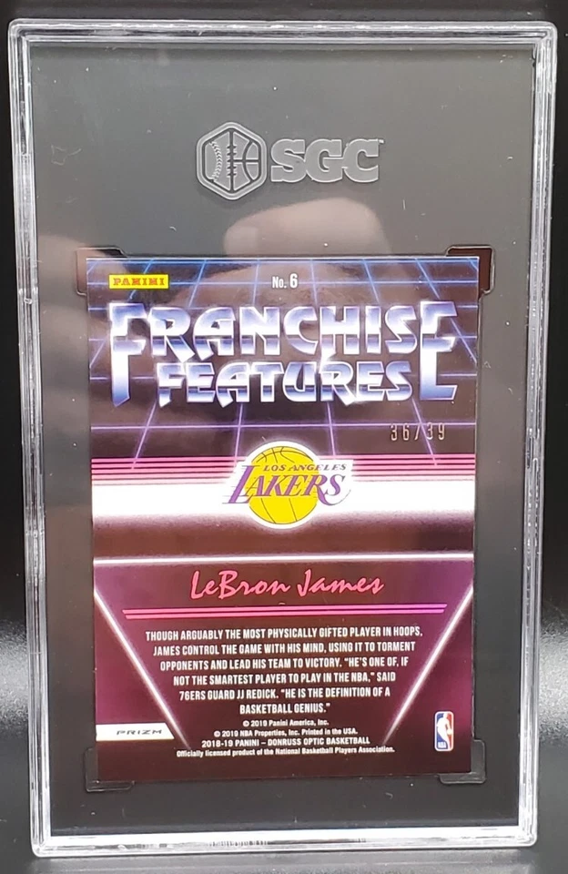 LEBRON JAMES 18-19 DONRUSS OPTIC FRANQUICIA CARACTERÍSTICAS NARANJA PRIZM 36/39 SGC 9.5 Foto 4 de 4