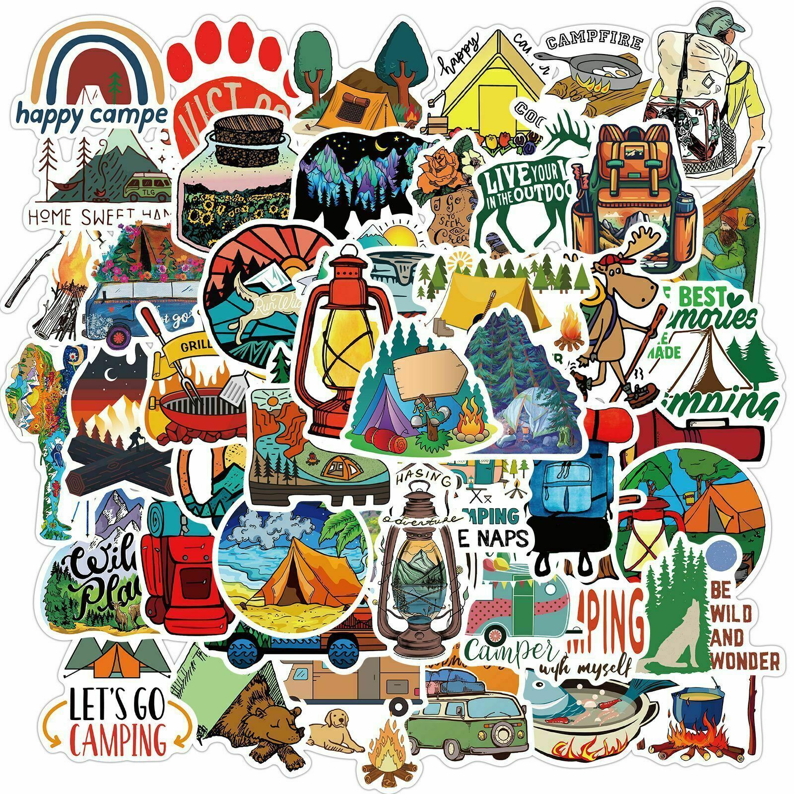 ⭐ 50 Pezzi Adesivi Stickerbomb Vacanze/Campeggio/Viaggio/Valigia