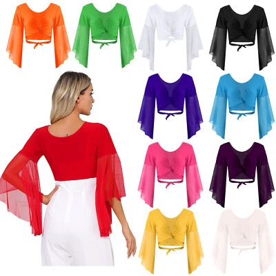 IEFIEL DE Damen Bauchtanz Oberteil Langarm Cardigan Tops Ärmeln Crop Top Kurzes Kostüm