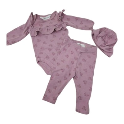 Doll Crafters Emily and Oliver 3 Pc Set 0-3M Rose Bodysuit Pants Hat