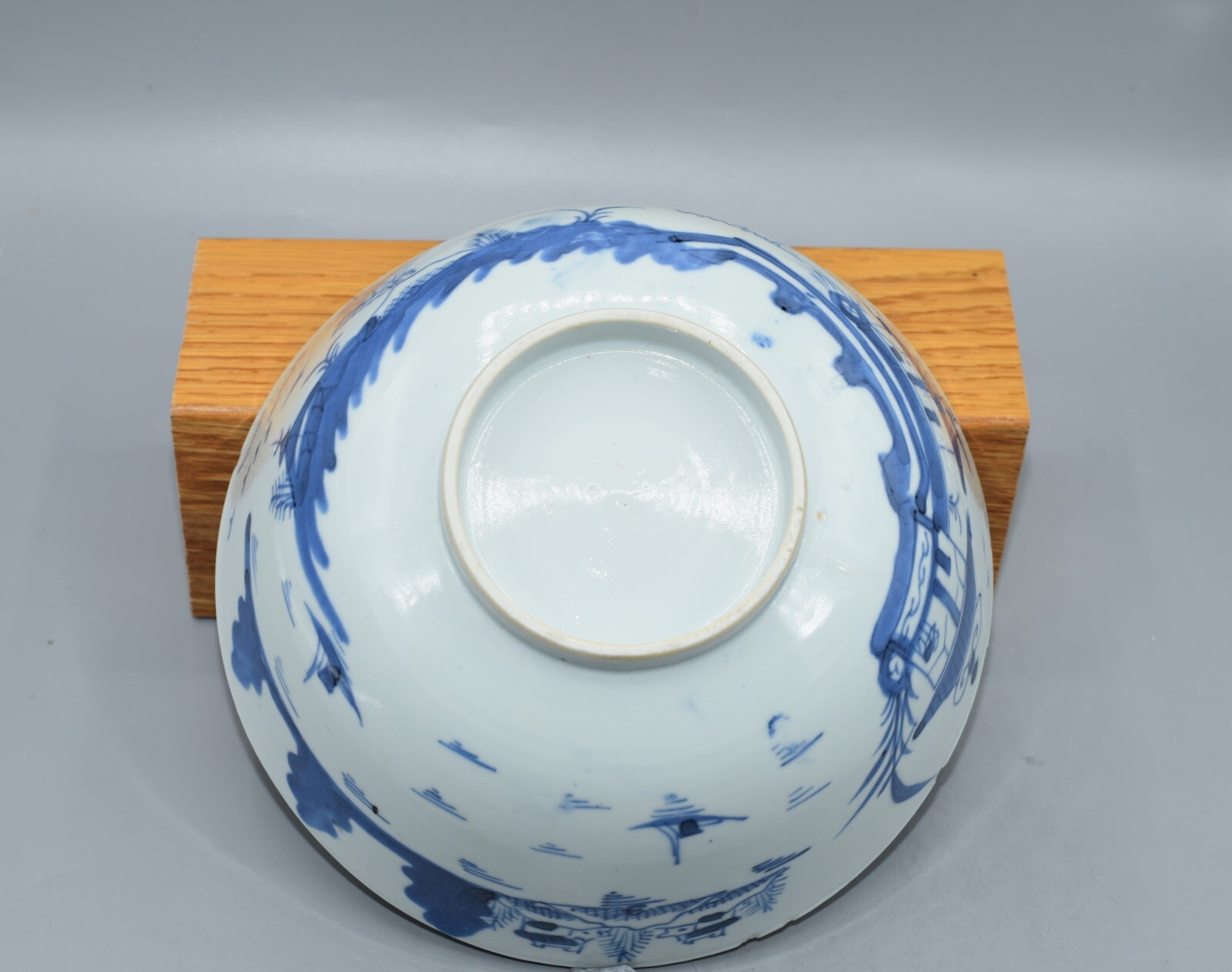 18THC CENTURY ANTIQUE CHINESE BLUE & WHITE PORCELAIN BOWL TEMPLE LAKE