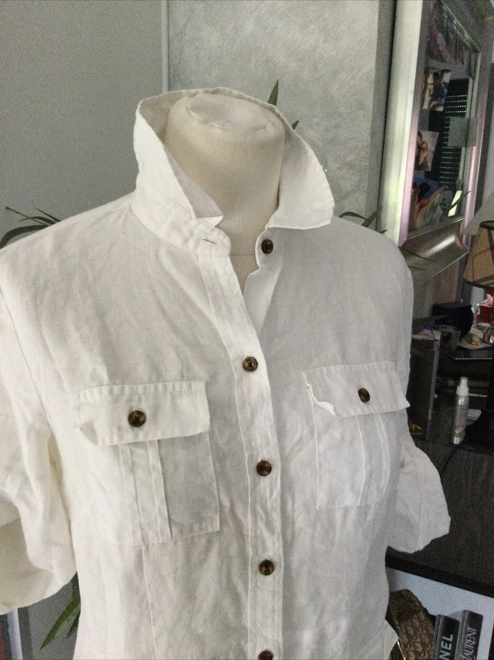 Chemise veste saharienne MICHAEL KORS taille S lin blanc tres bon etat - Photo 2/4