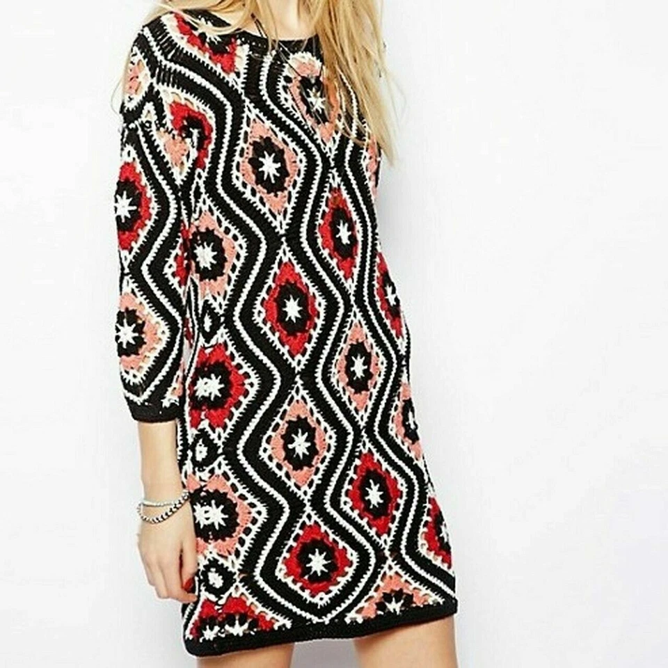 Vestido de mezcla de algodón de crochet tejido a mano con diamantes ASOS S... - Imagen 4 de 4