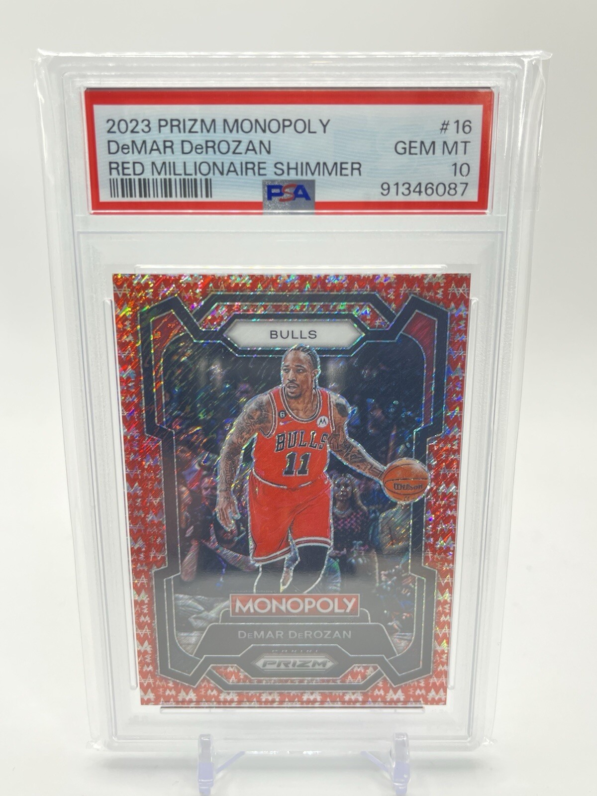 2023 PRIZM MONOPOLY #16 DEMAR DEROZAN PSA 10 GEM MT RED MILLIONAIRE SHIMMER /100