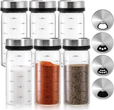 Kingrol 6 Pack Glass Spice Jars, 7 Oz Salt and Pepper Shakers with Adjustable Po