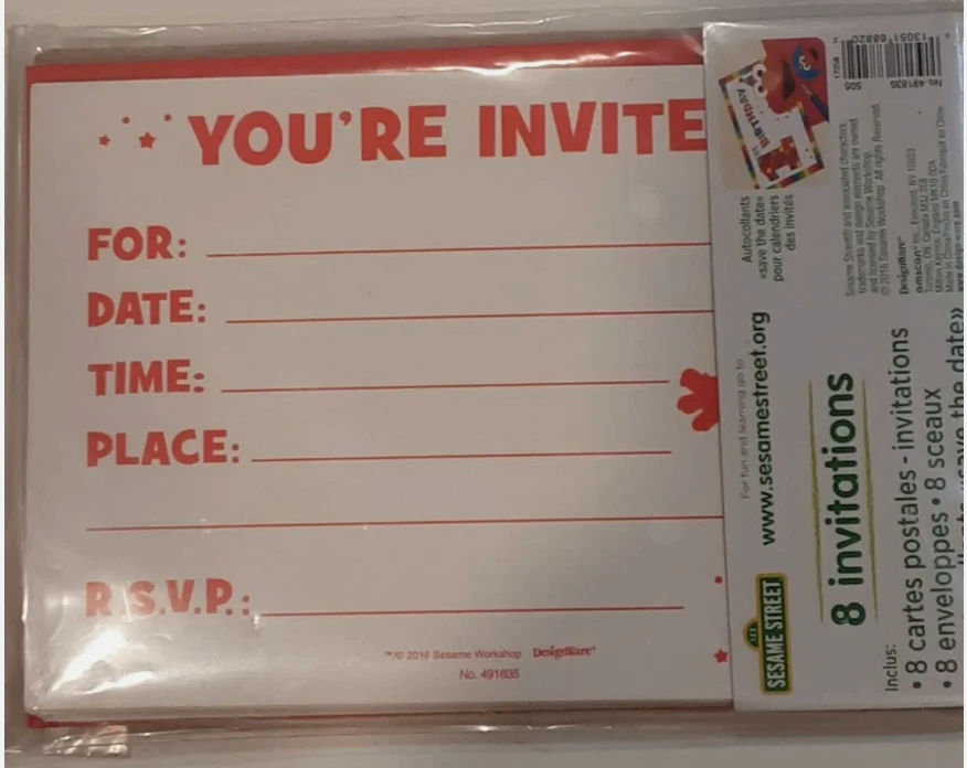 Sesame Street Elmo 1st Birthday Invitations 8ct ~Party Decoration Favor Supplies - Image 3 of 4