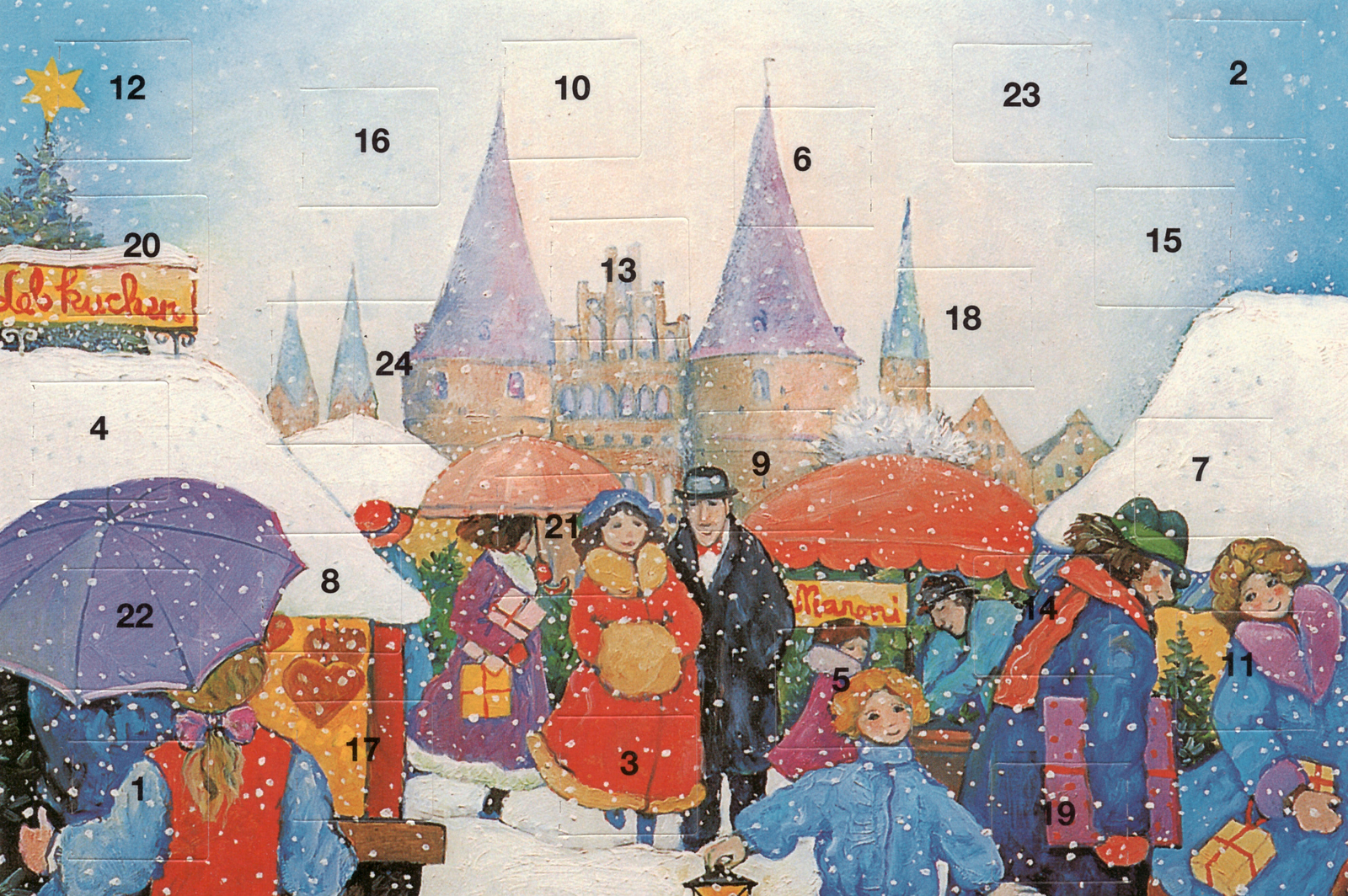 2 Adventskalenderkarten Lübeck Nostalgie Weihnachten Grußkarten Goldprägung Kuns