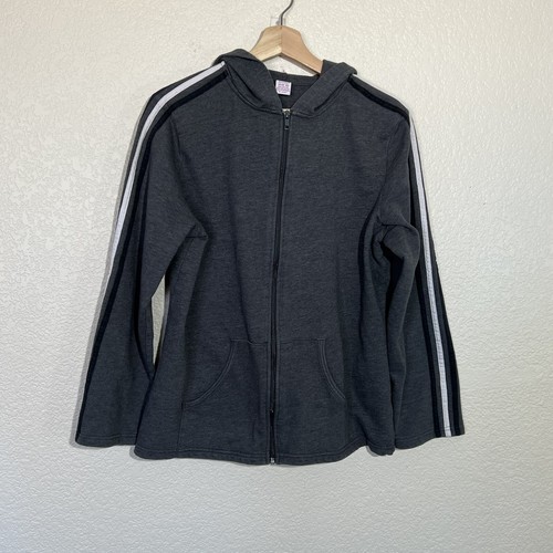 Women’s Sweater Hoodie Sz 1x (16-18) Bobbie Brooks Full Zip Striped Gray - Picture 5 of 10