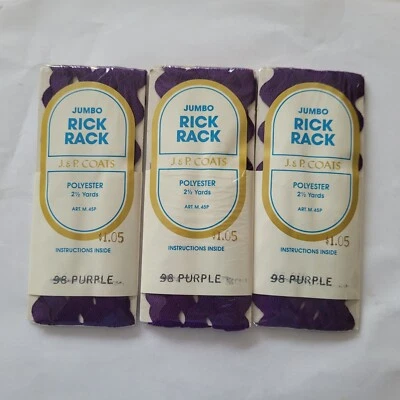 Vintage J & P Coats Purple No. 98 Jumbo Rick Rack Lot of 3 - Image 1 of 2