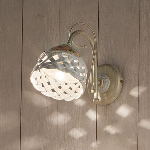 Wall Light Classic Wrought Iron and Ceramic White and Gold FL-112-