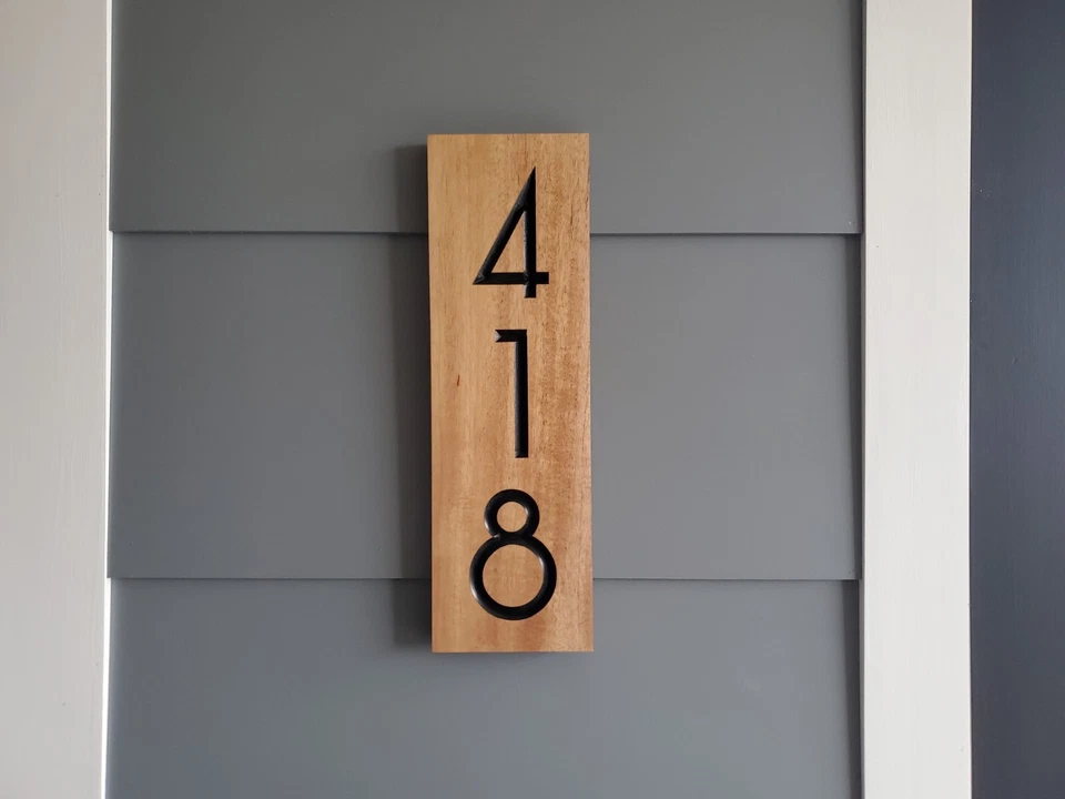 Custom House Number Sign Address Plaque Modern Carved Wood 5x16 7x22 10x32 - Image 3 of 4