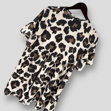 BOOHOO Women's UK 8 Smock Dress Leopard Print Ruffle Sleeve Babydoll (imperfect)