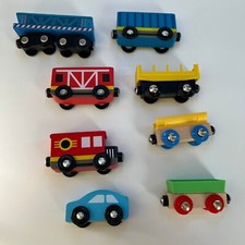Wooden Train Random Pieces Set Train, Car, Truck Lot of 8 