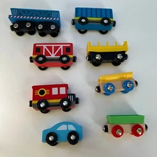Wooden Train Random Pieces Set Train, Car, Truck (Lot of 8)