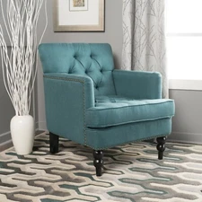 Madene Contemporary Button Tufted Fabric Club Chair with Nailhead Accents