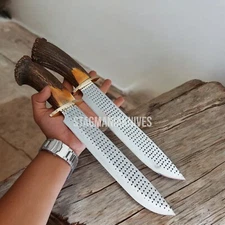 Hand Forged J2 Steel Farrier Rasp File Blade Hunting Bowie Knife Crown Stag 2 Pc