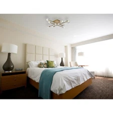 Chandelier Crystal Flush Mount Light Fixture Satin Gold Bathroom or Bedroom 31"