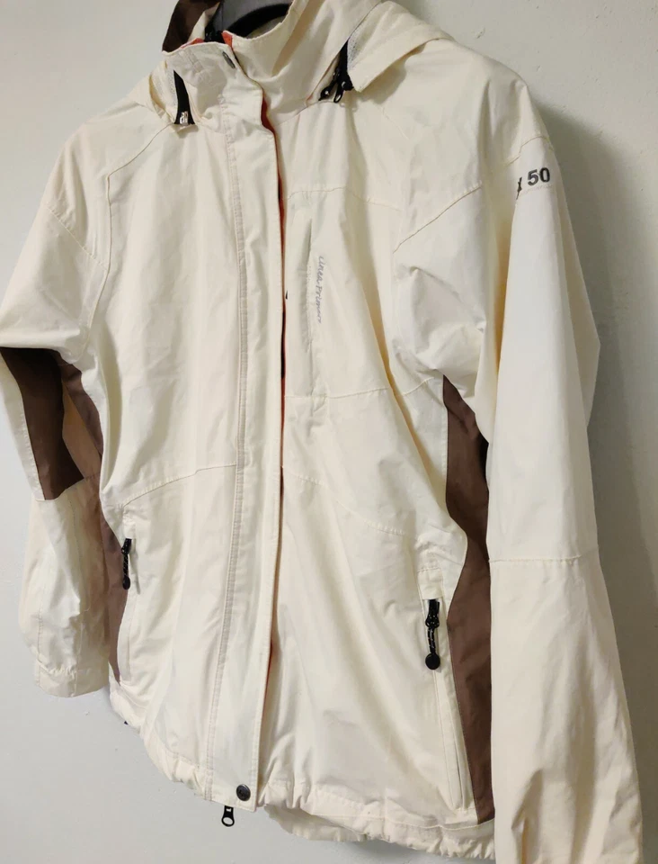 Linea Primero Wetter Jacke Unisex Beige Creme Weiß Winddicht Gr. 40 - Bild 2 von 4