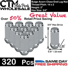 320 PC 2" TALL CHROME 14X2 BULGE ACORN LUG NUTS CLOSE END WHOLESALE SAVING