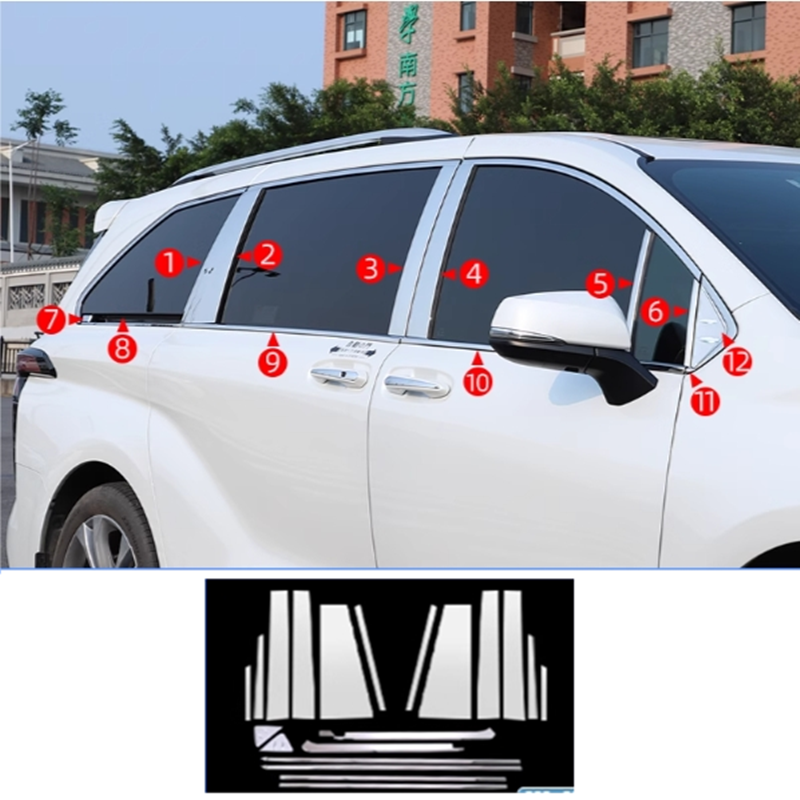 2021-2025 Toyota Sienna Silver Door Window Frame Sill Cover Trim 24pc Set