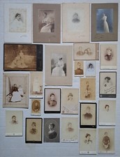 Lotto 25 antiche foto fotografia d'epoca albumina ritratto donna ragazza CAB CDV