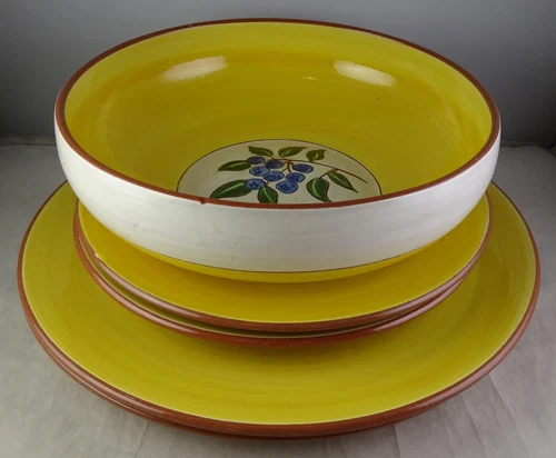 Stangl Blueberry - 2 Dinner + 2 Salad Plates - Serving Bowl + 6 Saucers (2 Diff)