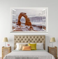 3D Rocks Arch Snow 52 Open Windows Mural Wall Print Decal Deco AJ Wallpaper Ivy