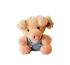 1986 Dakin Cubbies Squeaker Stuffed Animal Plush Pig Toy in Overall Romper