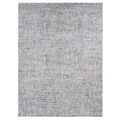 9'2'' x 12'3'' Gray THE MATRIX Design Silk and Wool Hand Knotted Rug R80730